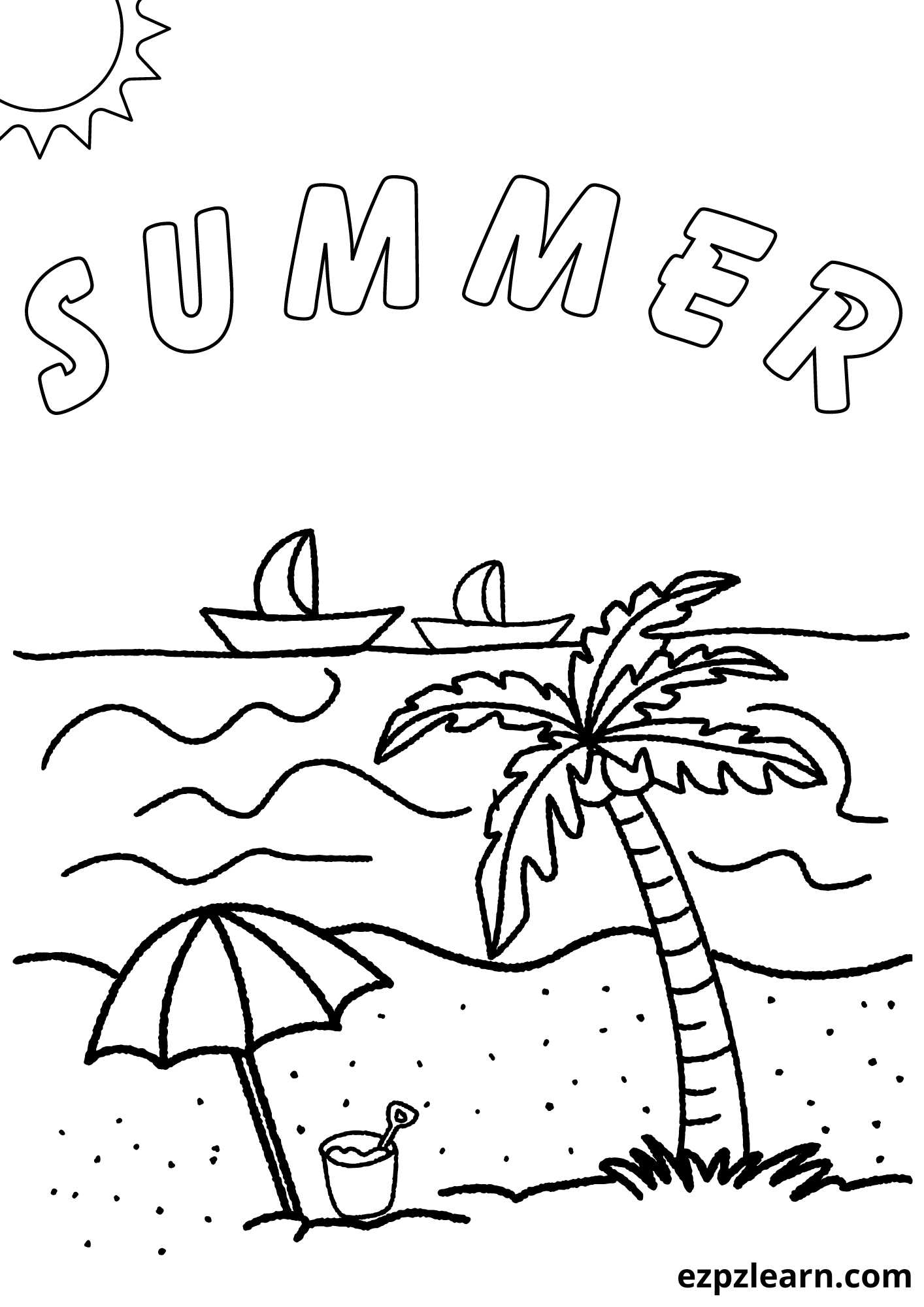 Summer and beach coloring page2 Free PDF Download